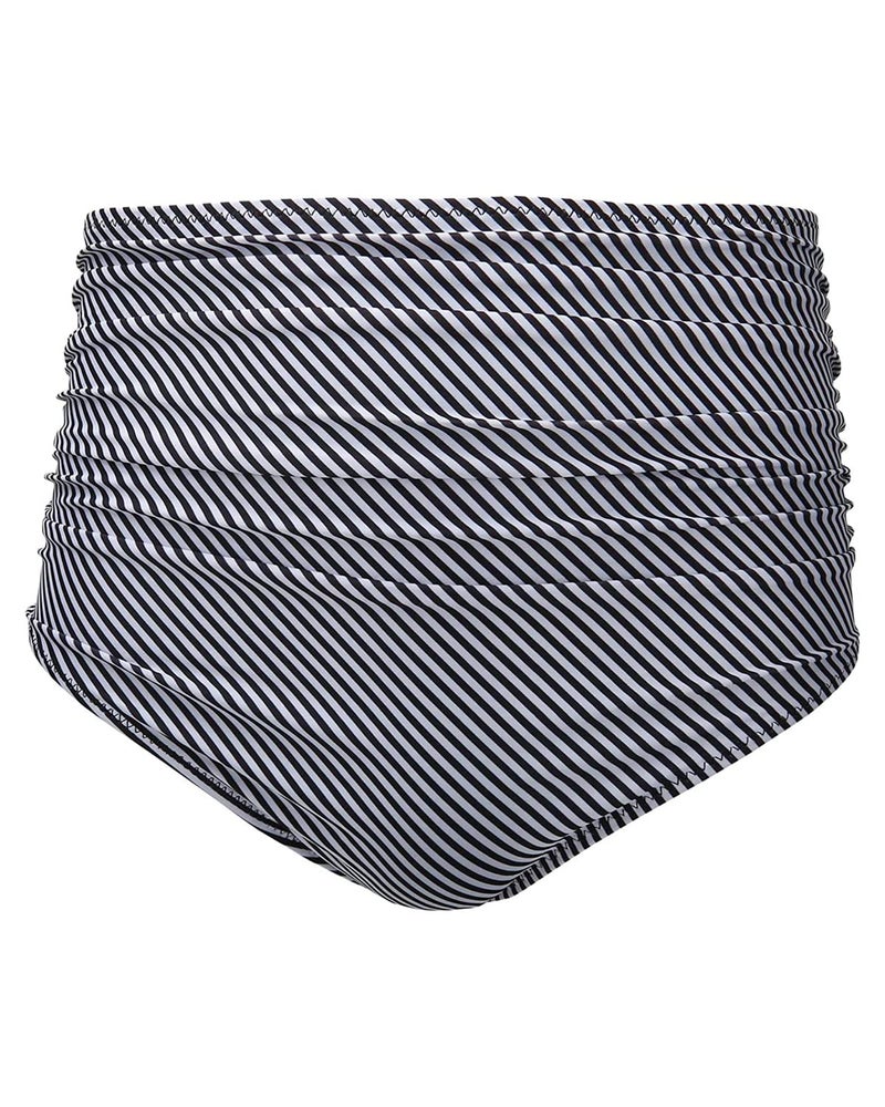 Tempt Me Women Retro High Waist Bikini Bottom Stripe Ruched Swim Brief Bottom L - Image 1